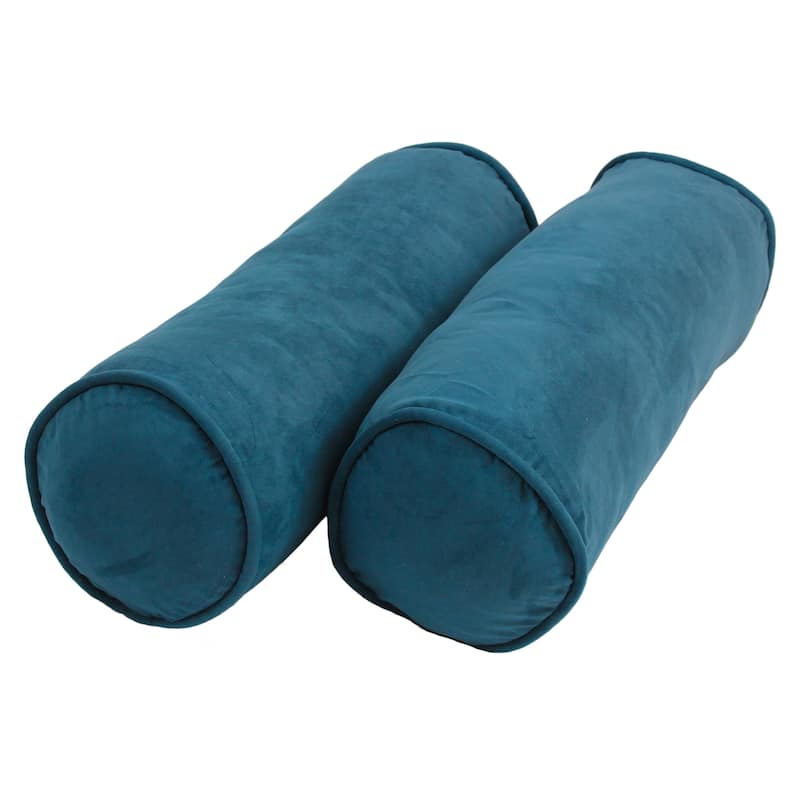 20-inch by 8-inch Corded Microsuede Bolster Pillows (Set of 2) - Teal Blue