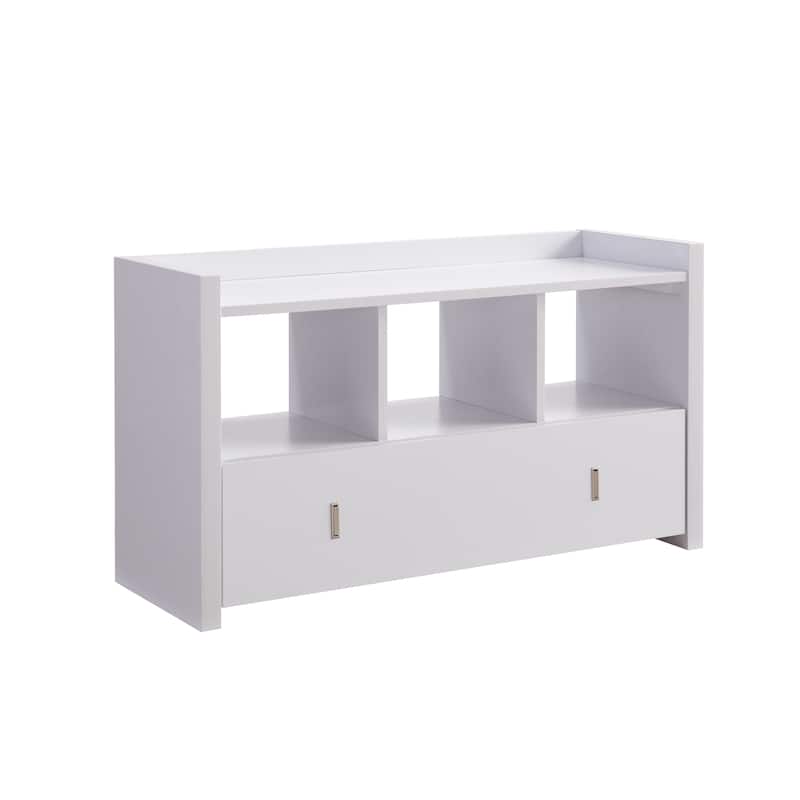 Wooden Storage Shoe Rack Bench With 3 Shelves and Raised Top, Distressed Gray