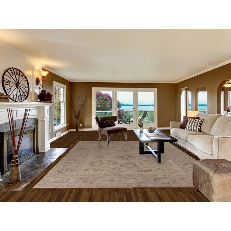 Vegetable Dye Beige Oushak Oriental Area Rug Hand-Knotted Wool Carpet - 9'0" x 12'5"