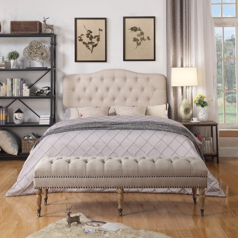 Rosevera Yedda Nailhead Tufted Upholstered Bench with Wheels