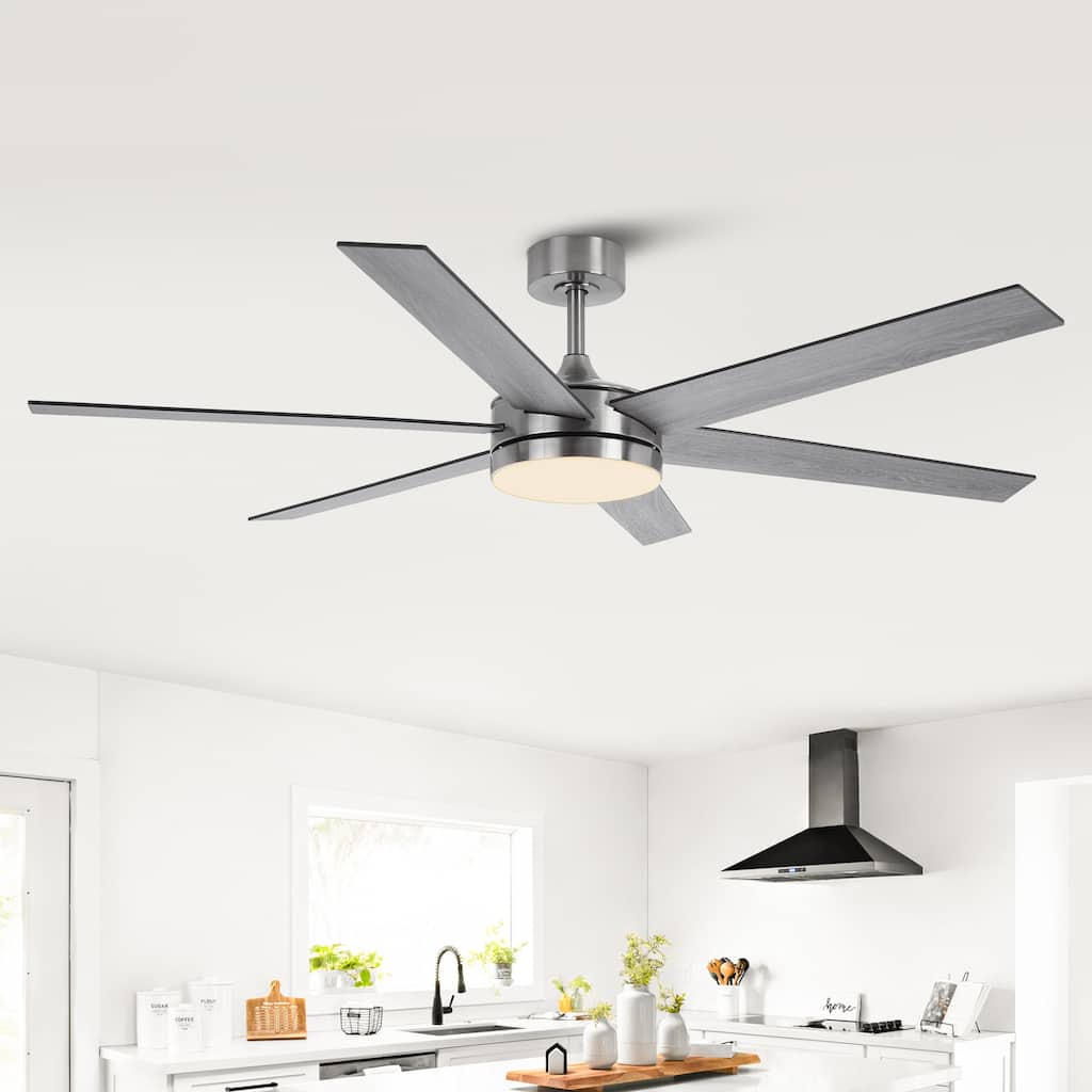 Vaczon 60-in Modern Brushed Nickel Wood Large Remote Indoor Smart Ceiling Fan with Light and APP