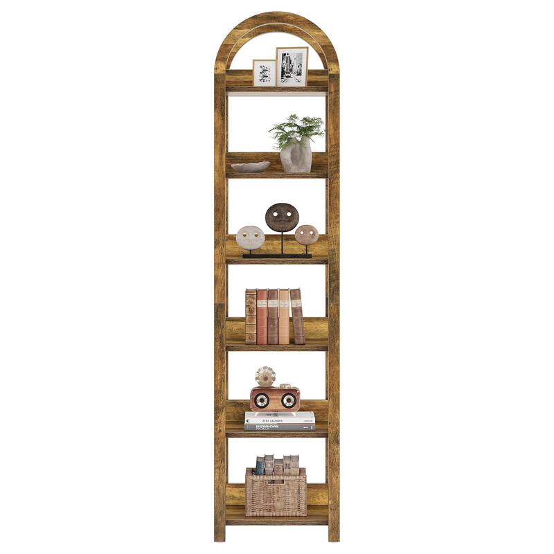 6-Tier Narrow Bookshelf, 71" Tall Arched Bookcase with Shelves