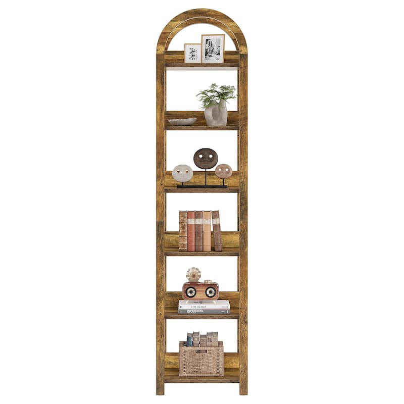 6-Tier Narrow Bookshelf, Skinny Display Shelf Wooden Open Storage Rack