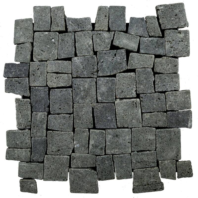 Cruz Bay Studio XQ3R Block Mosaic - 11" x 11" Pebble and Rock Floor - Black Basalt