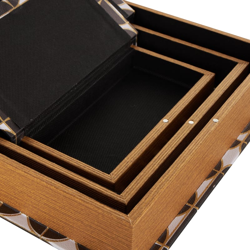 Faux Leather Faux Book Storage Box with Circle and Semi-Circle Pattern - Set of 3 Black - Roche River Decor