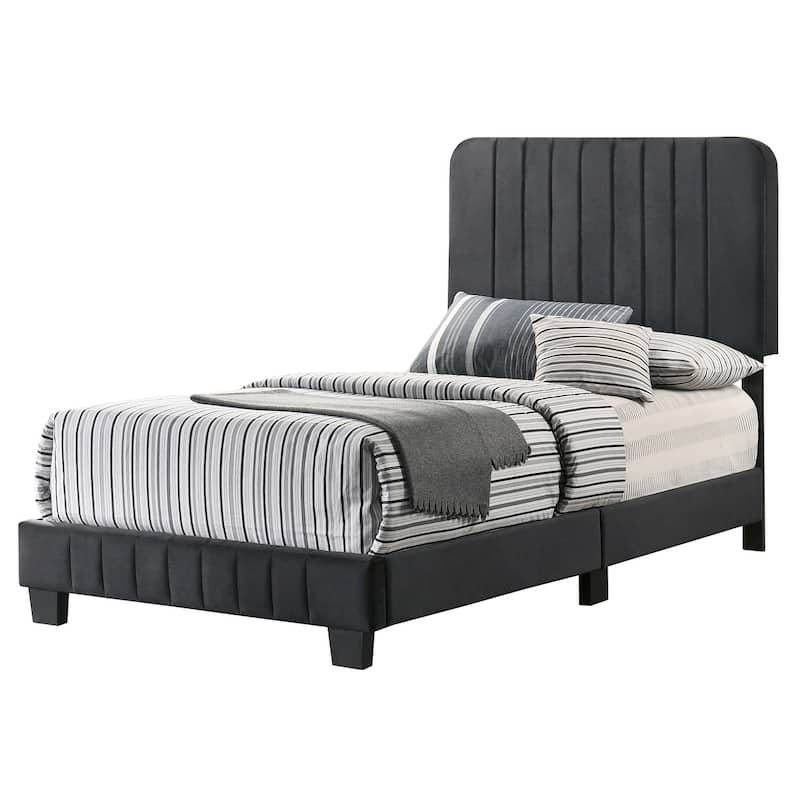 Velvet Upholstered Channel Tufted Twin Panel Bed - 81" - Black