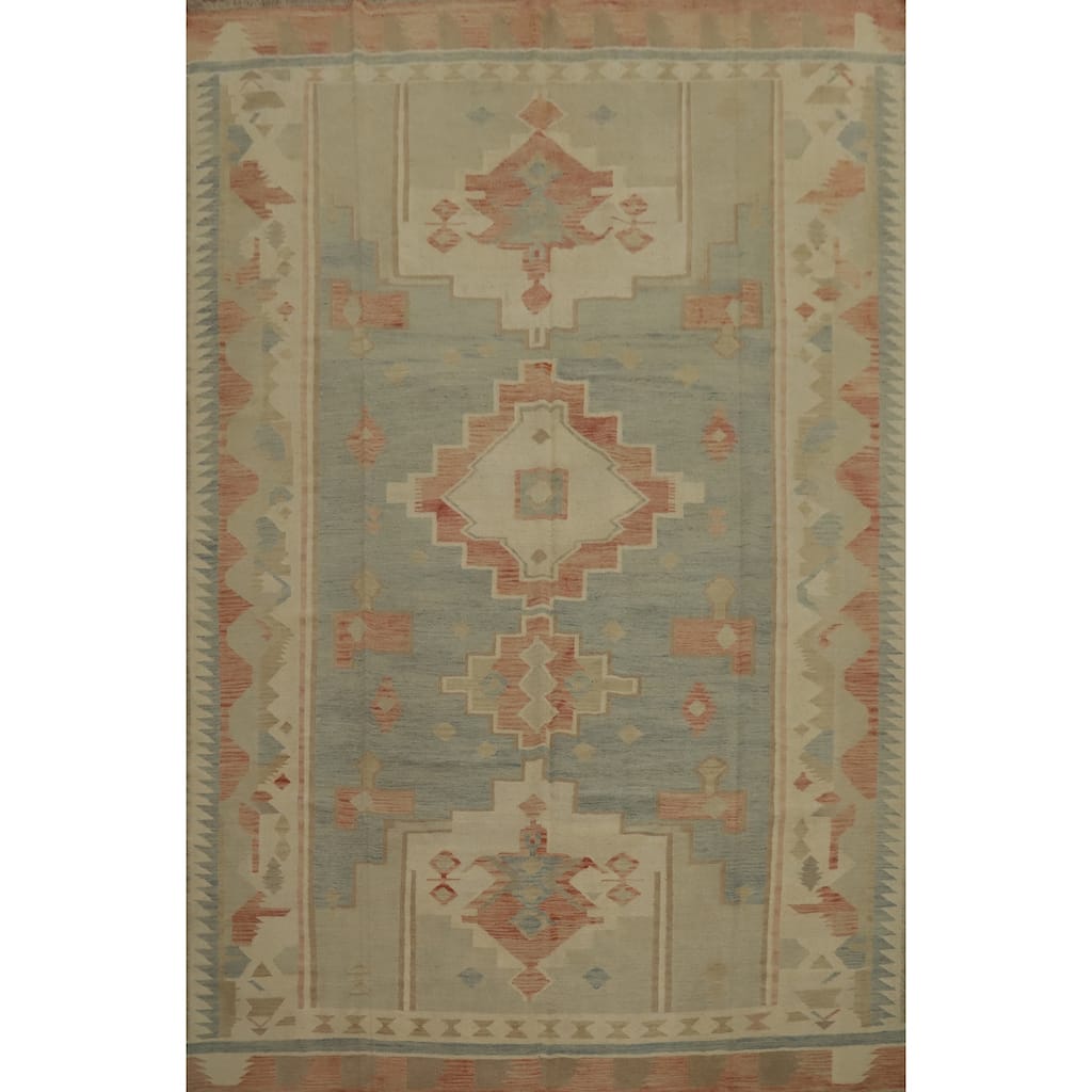 Hand Woven Oriental 100% Wool Carpet Southwestern Tribal Navy Blue & Blues Kilim Area Rug - 12' 3'' X 9' 5''