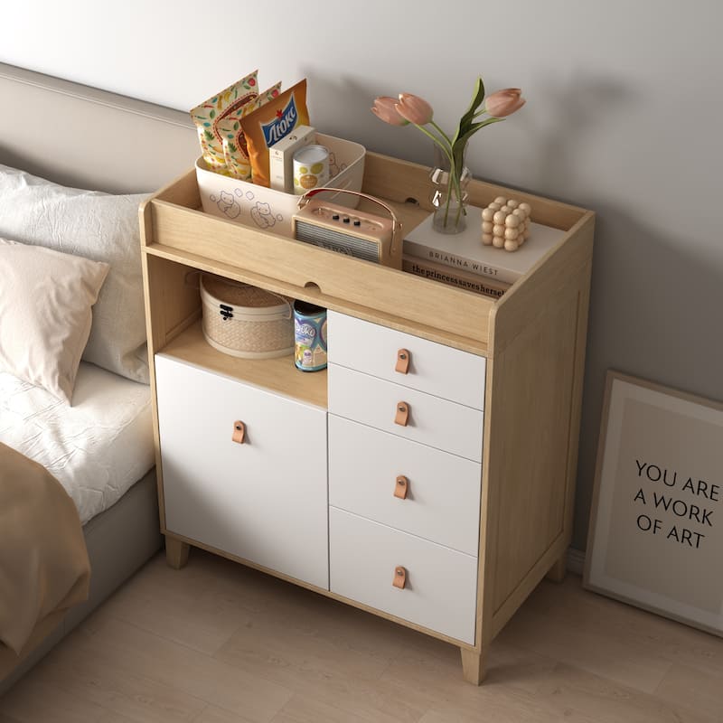 Versatile Nursery Changing Station with Ample Storage - White Dresser - Oak - 5-drawer