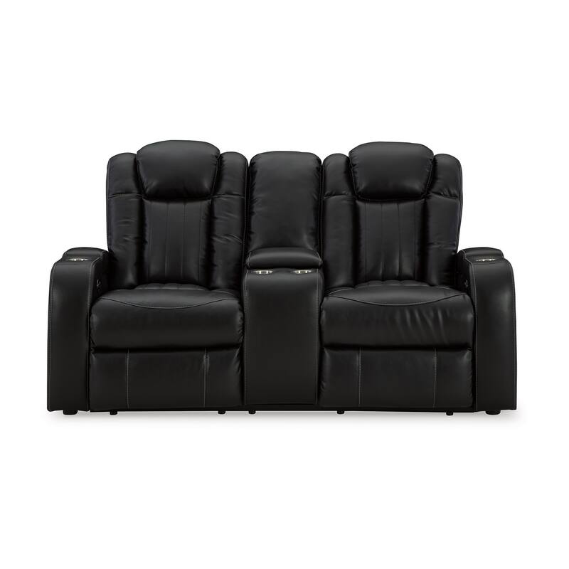 Aven Power Recliner Loveseat, LED, Midnight Blue Faux Leather 75 Inch