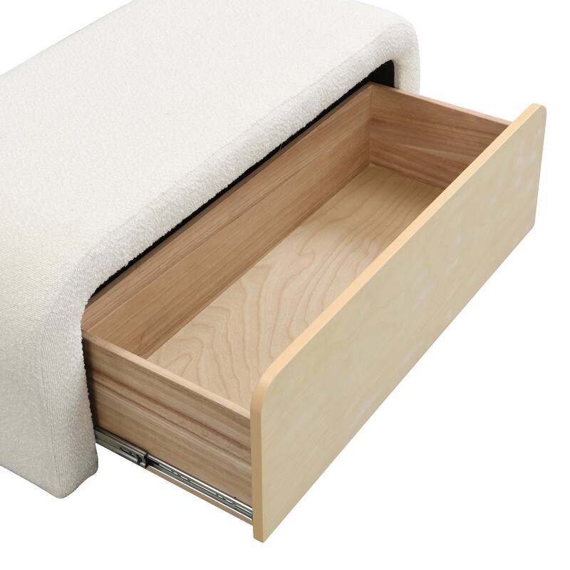Roomfitters Upholstered Storage Ottoman with Drawer and Rounded Corners, Modern Entryway Bench, White