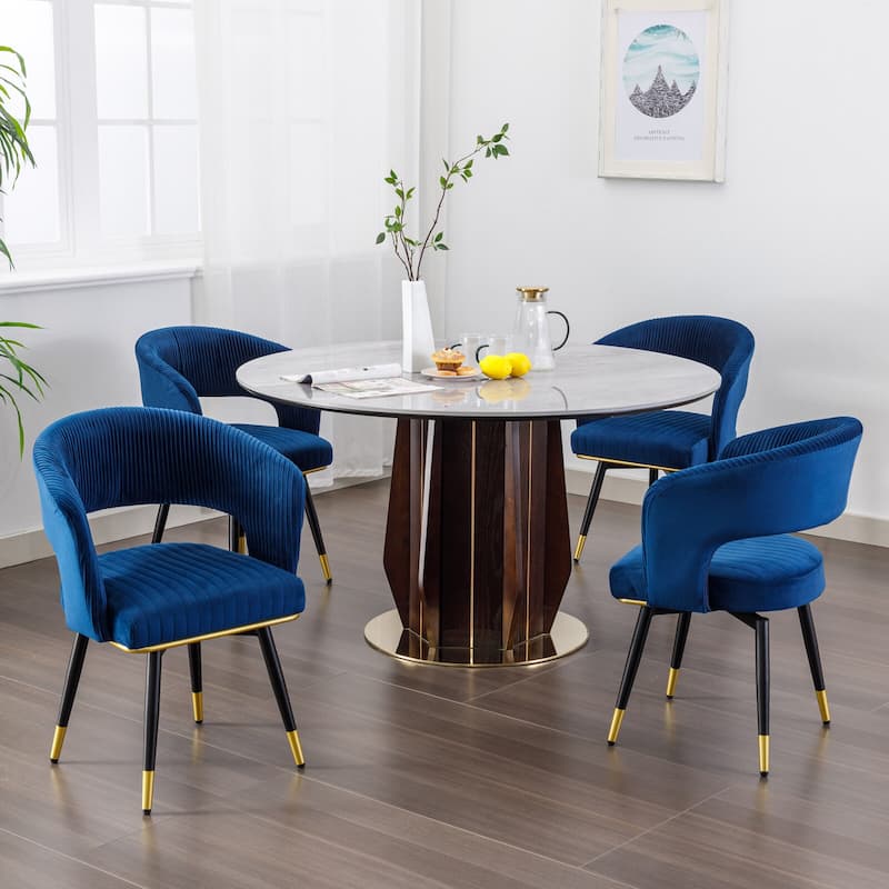 Swivel Velvet Dining Chair with Metal Legs, Set of 2 - Blue