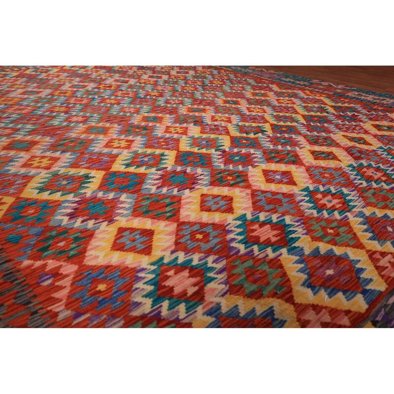 South Western Orange Kilim Oriental Area Rug Hand-Woven Wool Carpet - 10'2" x 12'11"