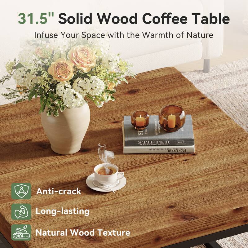 31.5-Inch Square Solid Wood Coffee Table