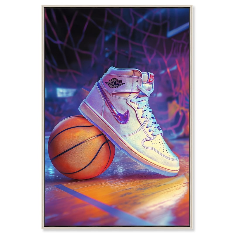 Neon Basketball Court Canvas by Art Remedy - Silver - 36" x 54"