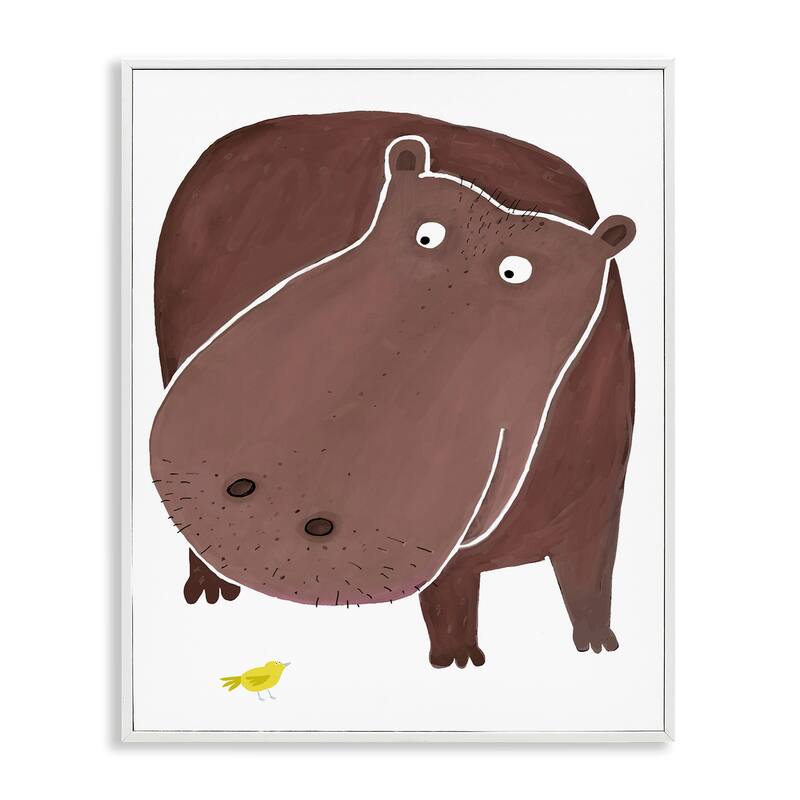 Stupell Hippo and Bird Friends Framed Giclee Art Design By Carla Daly - 24 x 30 - White