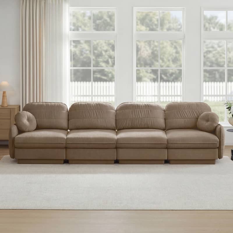 GDFStudio Alden Voss 137" Chenille Cloud 4-Seater Sofa with Quilted Back Cushions, Deep Seat