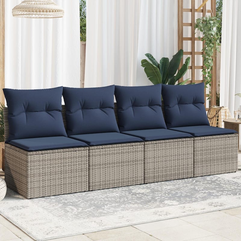 vidaXL Patio Sofa with Cushions Outdoor Seating Poly Rattan Black/Gray/Brown
