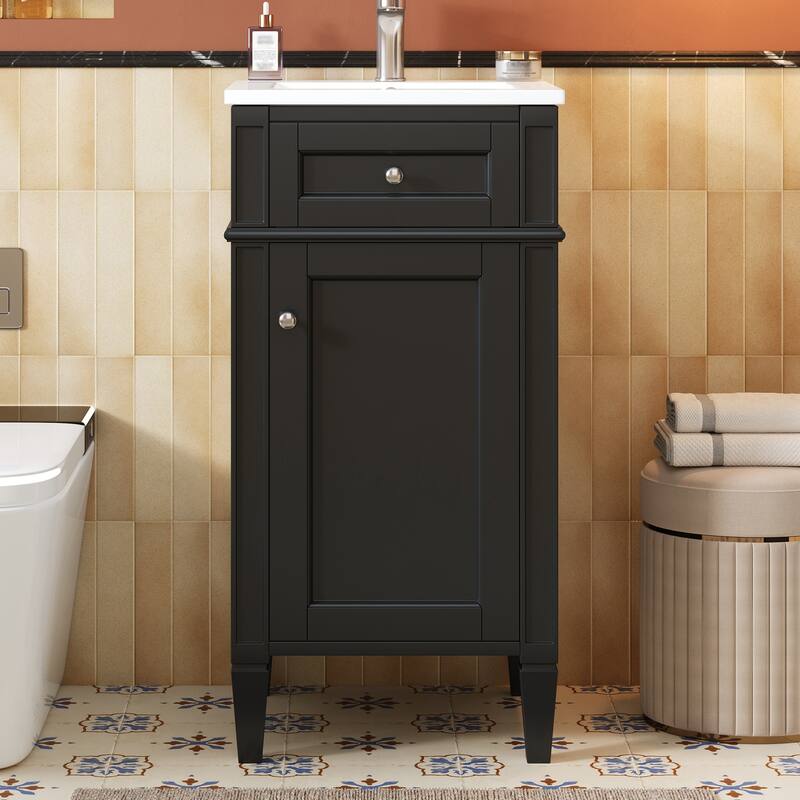 Small Bathroom Vanity Freestanding Single Vanity Set with Ceramic Sink