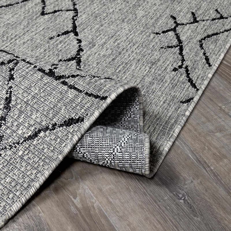 Hauteloom Marwood Living Room, Bedroom Patio Outdoor Area Rug - Black, Charcoal, Taupe - 10' x 14'