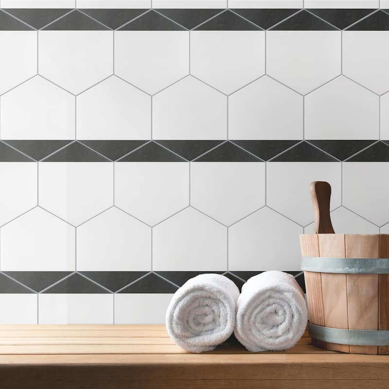 Merola Tile Peak Hex Nero 8-5/8" x 9-7/8" Porcelain Floor and Wall Tile