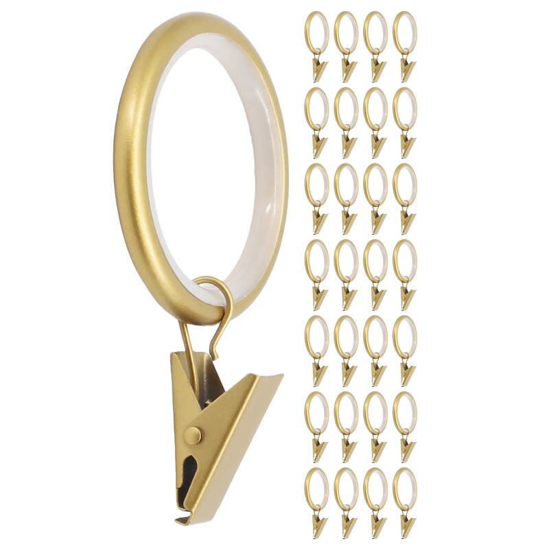 Meriville Drapery Curtain Rings with Clip - 1.5-Inch Inner Diameter with insert - Gold - Set of 28