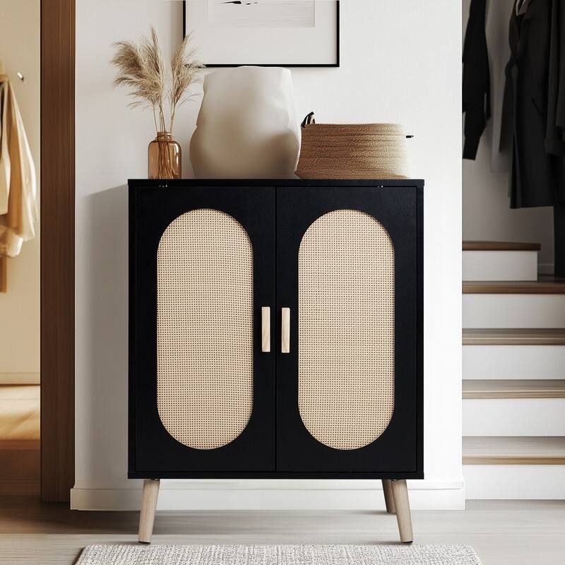 Shoe Cabinet with Double Doors Wooden Floor Bathroom Storage Cabinet