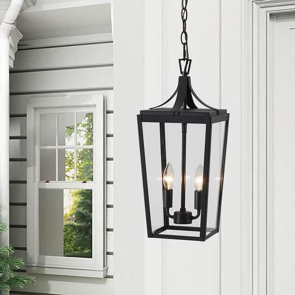 slide 2 of 7, KAWOTI Adjustable 2-Light Sandy Black Outdoor Pendant Light - W8.4" x D8.4" x H19.5" W8.4" x D8.4" x H19.5"