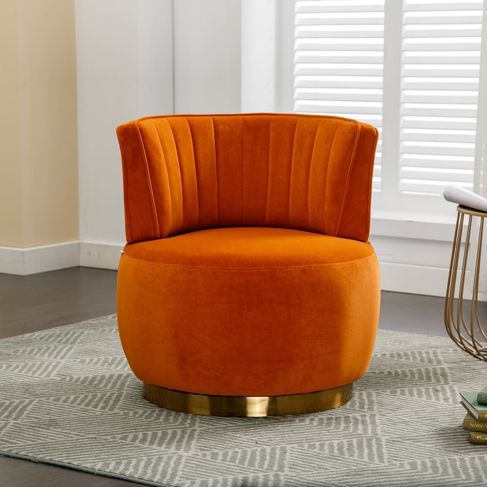 Swivel Barrel Chair, Comfy Velvet Upholstered Accent Sofa Chair, Leisure Club Chair with Shell-Shaped Back & Angled Armrests