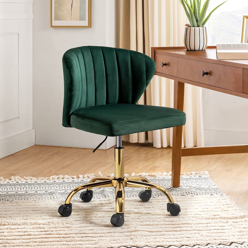 Ilia Modern Velvet Wingback 360 degree Ergonomic Office Task Chair with Channel Tufted Back by HULALA HOME - GREEN