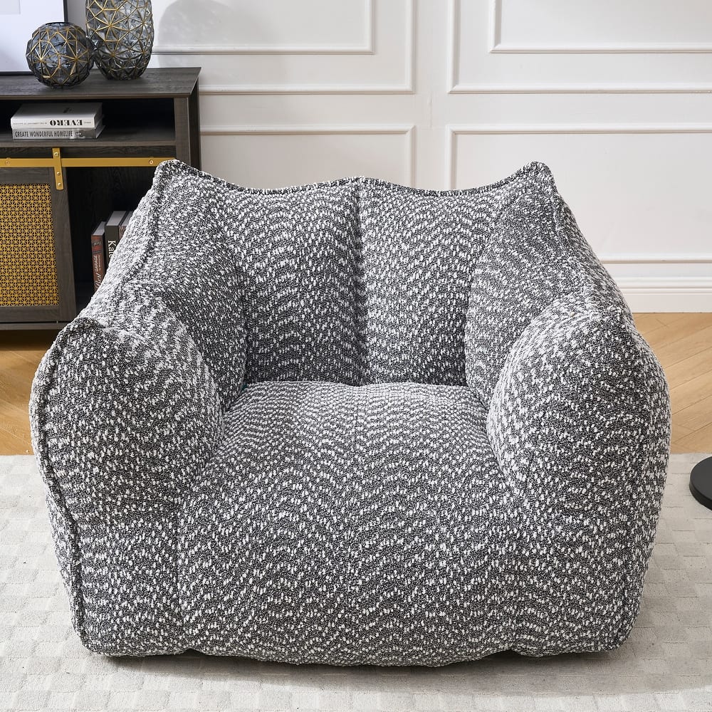 Chenille Square Bean Bag Chair, High Resilience Foam Lounge Chair, Cozy Aldult Lazy Sofa with Curved Armrests and Backrest
