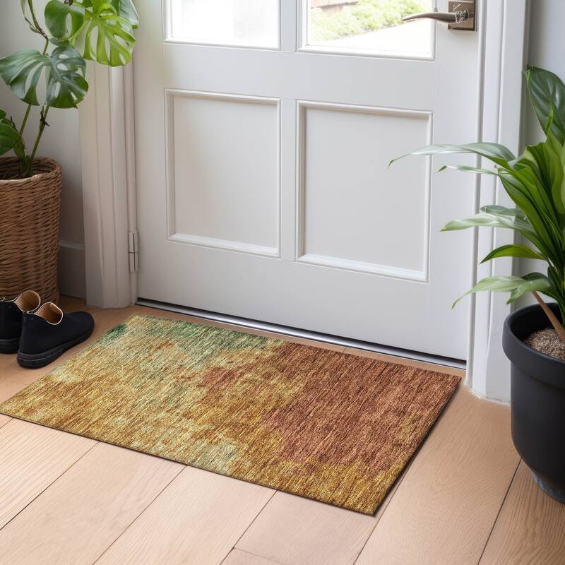 Machine Washable Indoor/ Outdoor Abstract Modern Chantille Rug - Paprika - 1'8" x 2'6"