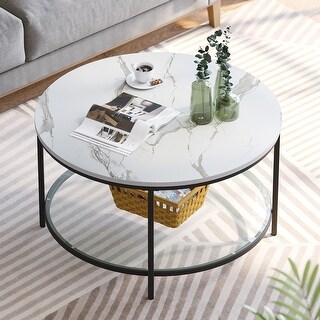 Aldis Round Marble Top Coffee Table White and Natural - On Sale - Bed ...