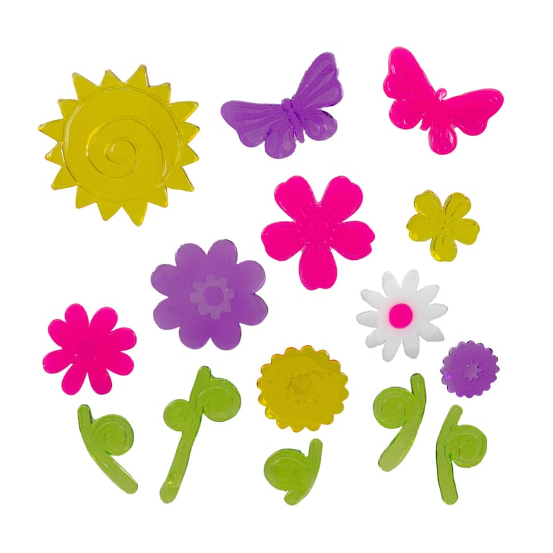 14-Piece Pink and Purple Flowers Spring Gel Window Clings - 7.75"