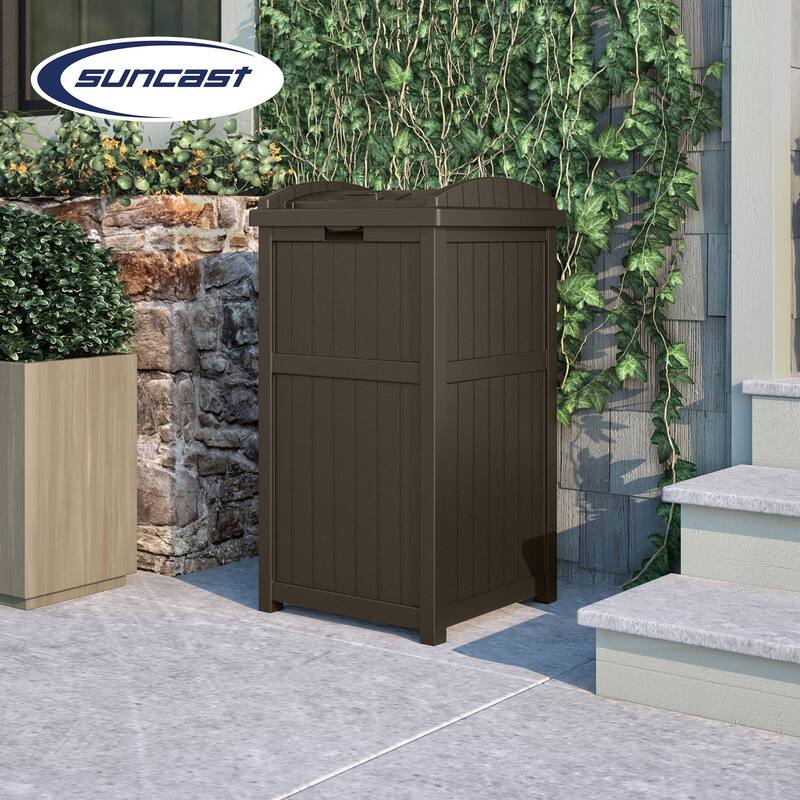 Suncast 30 Gallon Hideaway Trash Waste Bins for Outdoor, Cyberspace (2 Pack)