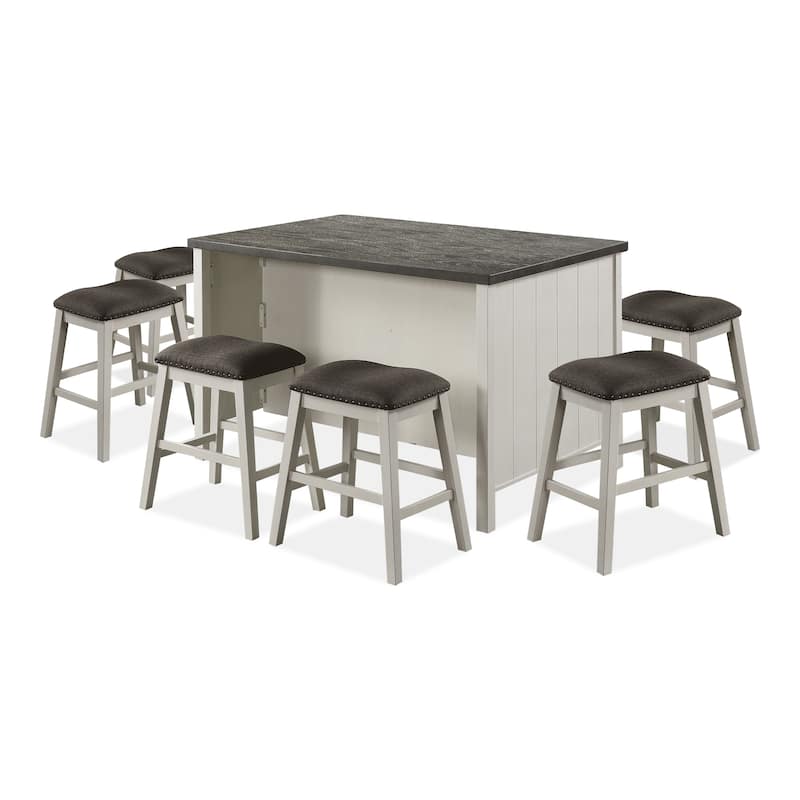 Hanto Transitional White Solid Wood Storage 7-Piece Counter Height Dining Set by Furniture of America