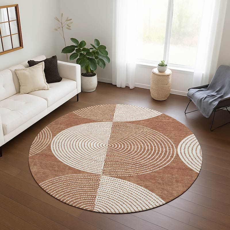 Machine Washable Indoor/ Outdoor Geo Circles Chantille Rug
