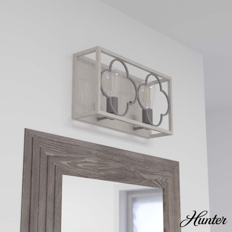 Hunter Gablecrest 2-Light Bathroom Vanity Wall Light - Modern Farmhouse, French Country, Distressed - Damp Rated! - Distressed White-Painted Concrete
