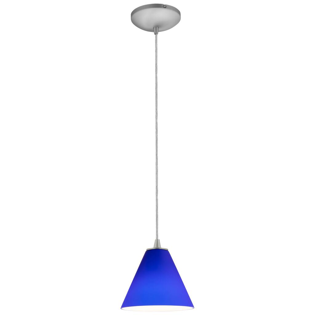 Access Lighting Martini - E26 LED Cord Pendant - Brushed Steel Finish - Cobalt Glass Shade