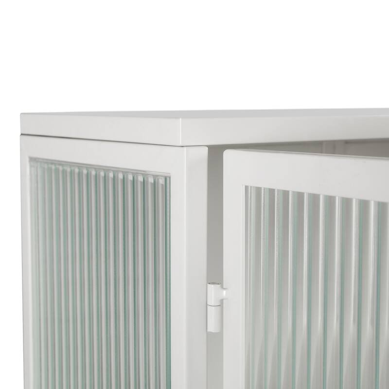Wall-Mounted Black Sideboard with Fluted Tempered Glass, Two-Tier Storage Cabinet and Open Shelf