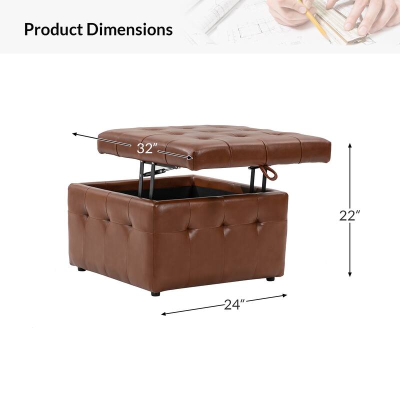 Aurora Genuine Leather Ottoman with Tufted Design by HULALA HOME