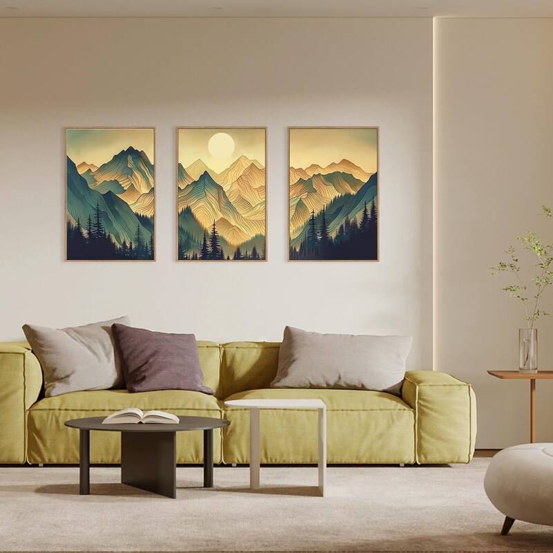 Mountains Forests Framed Canvas Wall Art Set, Abstract Woodland