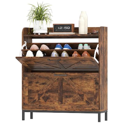 12-Pair Space-Saving Shoe Storage Cabinet with Adjustable Dividers and Flip Drawers Anti-Tip - 29.5" W x 9.4" D x 37" H