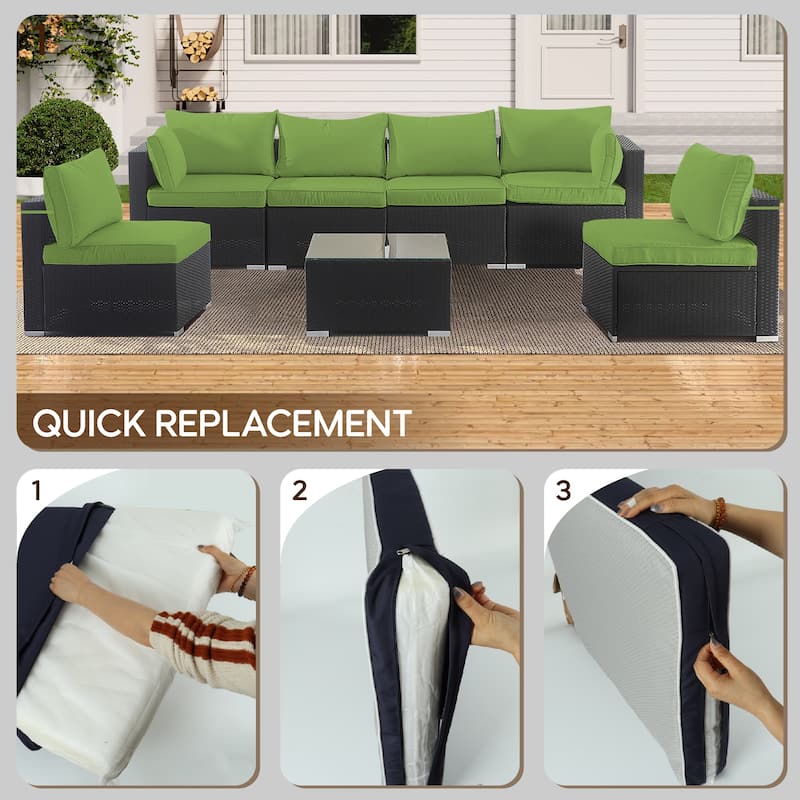 Polyester 14-Piece Outdoor Rattan Cushion Covers Set with Zipper - 25.6L x 25.6W x 3.9H inch