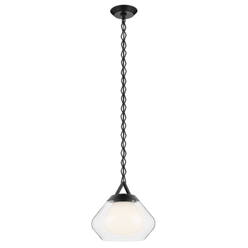 Kichler Lighting Nella 12 Inch 1 Light Pendant with Clear Outer Glass with Opal Interior Glass in Black