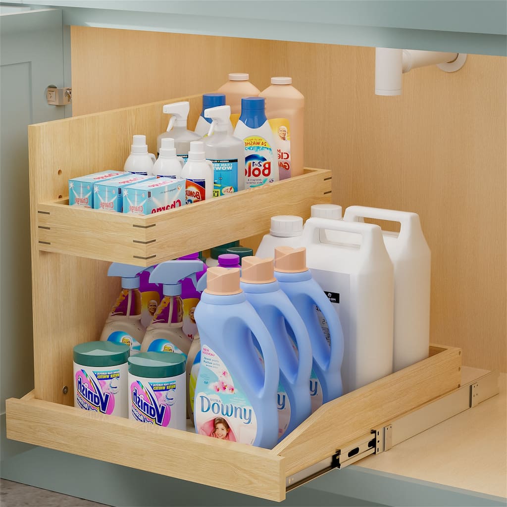 19.5-in W x 18.55-in H x 20.98-in D 2-Tier Cabinet Wood Pull-out Under-sink Organizer