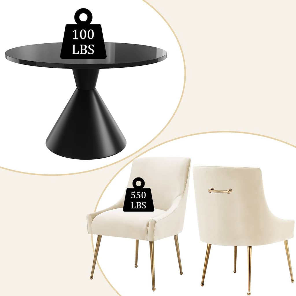 48" Light Luxury Black High Gloss Large Countertop Dining Table with Velvet Dining Chair Set