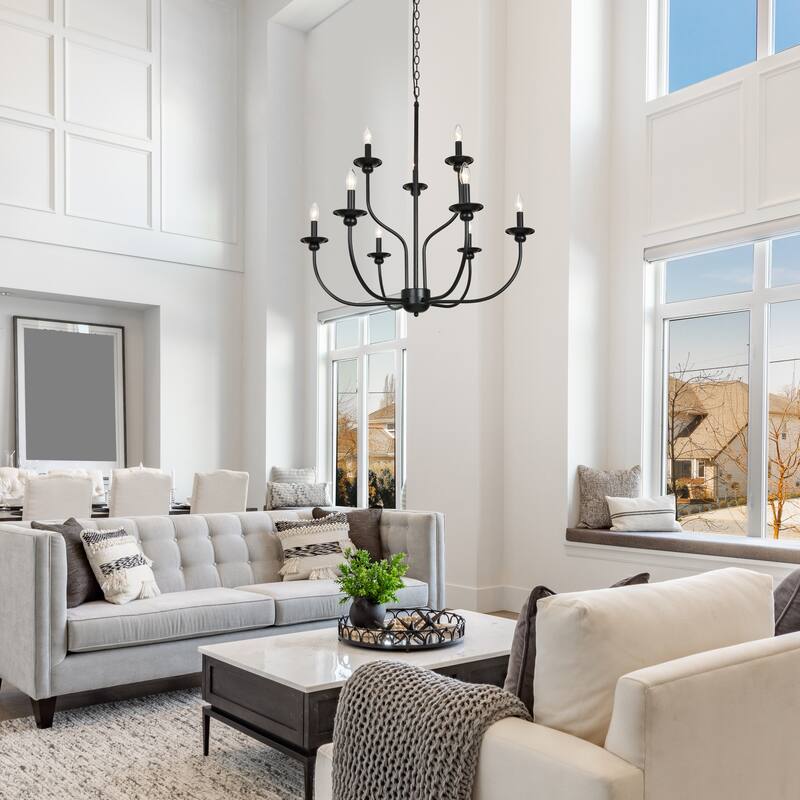 Modern Farmhouse 9-Light Classic Black Chandelier for Dining Room