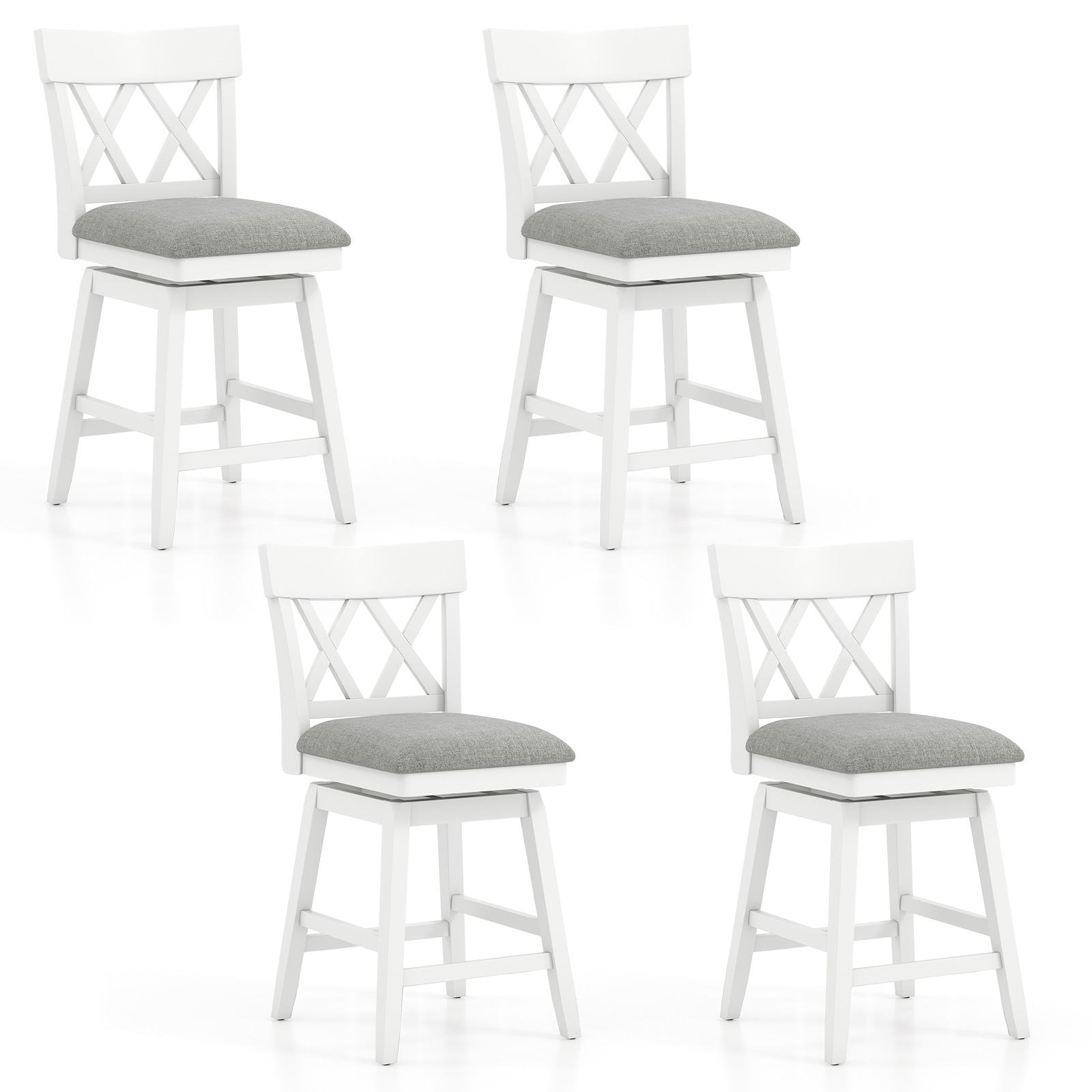 Gymax 26'' Bar Stool Wooden Chair Set of 4 w/Contoured Backrest Swivel