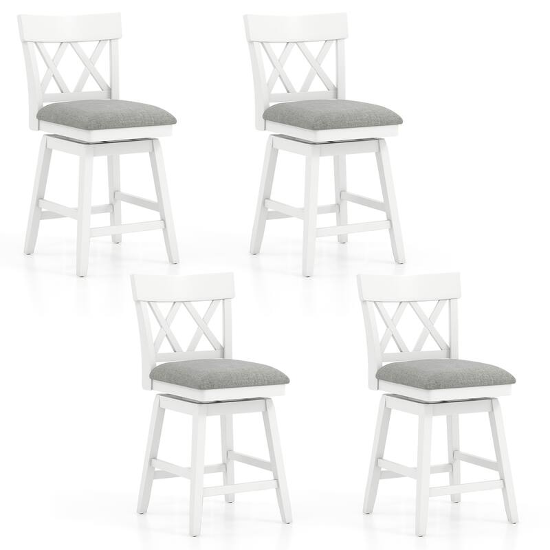 Gymax 26'' Bar Stool Wooden Chair Set of 4 w/Contoured Backrest Swivel - White & Grey