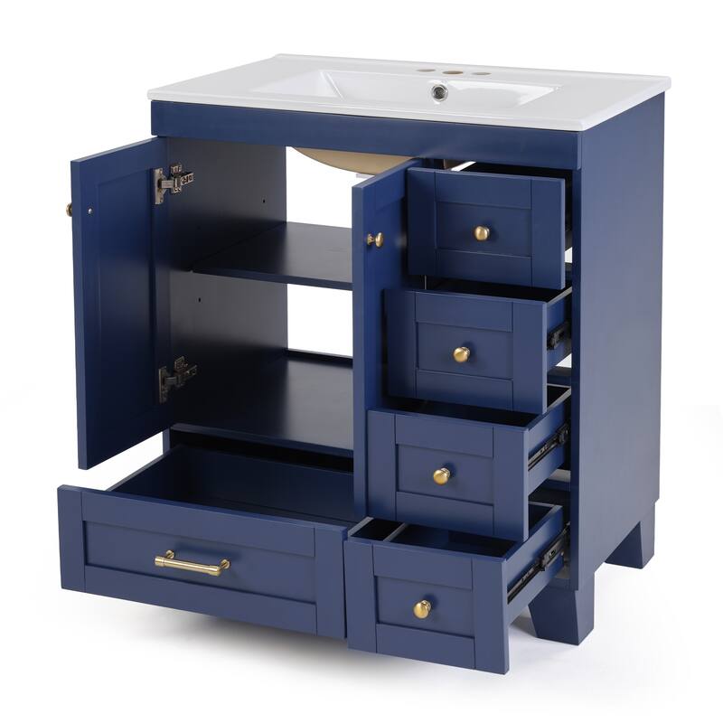 36" Bathroom Vanity with Top Sink, Modern Bathroom Storage Cabinet with 2 Drawers and a Tip-out Drawer, Single Sink